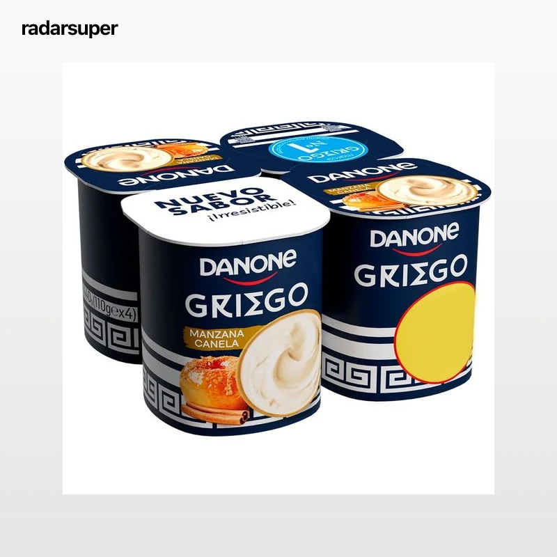 DANONE Yogour griego con sabor a manzana asada con canela 4 x 110 g.