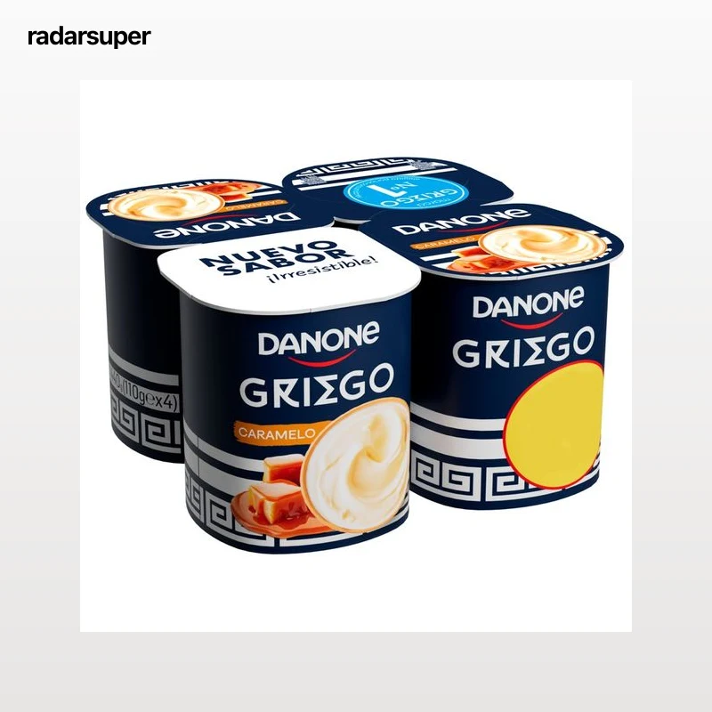 DANONE Yogur estilo griego con sabor a caramelo 4 x 110 g.