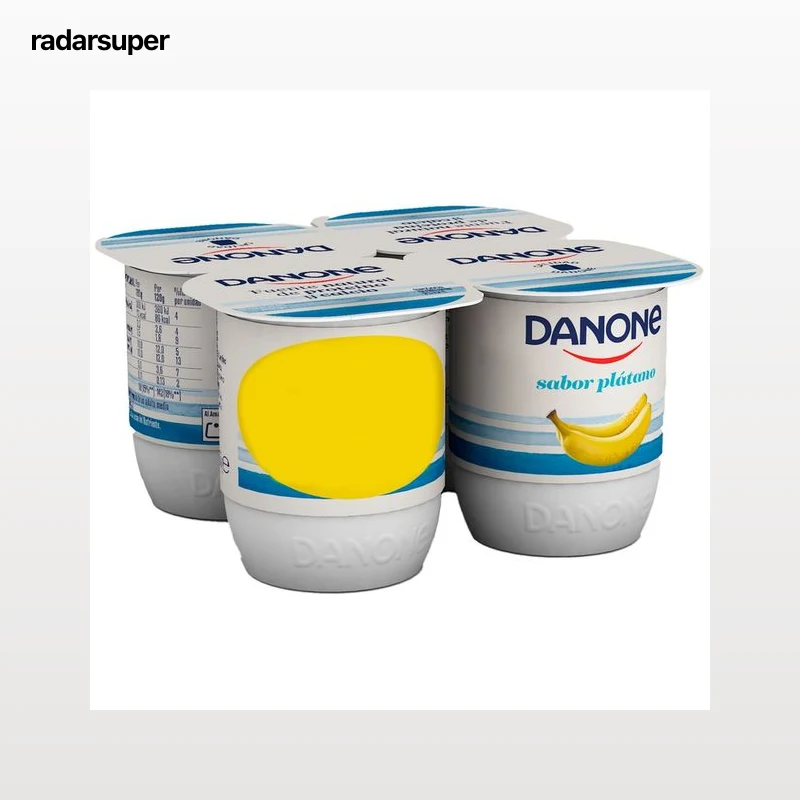 DANONE Yogur con sabor a plátano, elaborado con fermentos naturales 4 x 120 g.