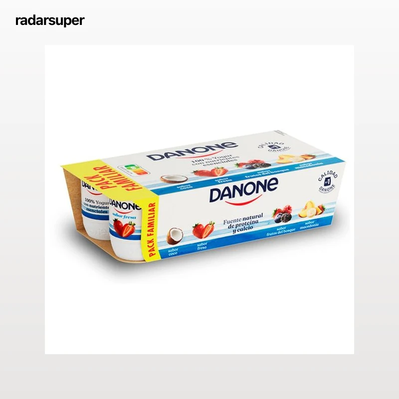 DANONE Yogures con sabores variados (2 de fresa, 2 de macedonia, 2 de coco y 2 de frutas del bosque)  8 x 120 ml.