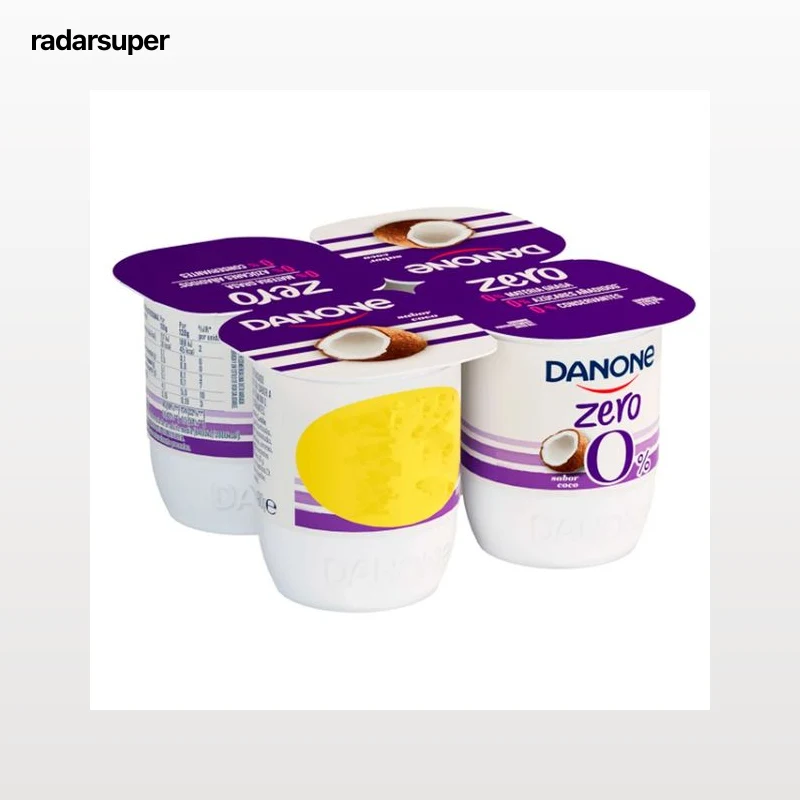 DANONE Zero 0% Yogur desnatado sin azúcares añadidos y sin conservantes, sabor a coco 4 x 120 g.
