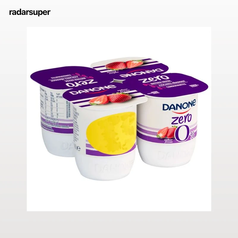 DANONE Zero 0% Yogur desnatado sin azúcares añadidos y sin conservantes, sabor a fresa 4 x 120 g.