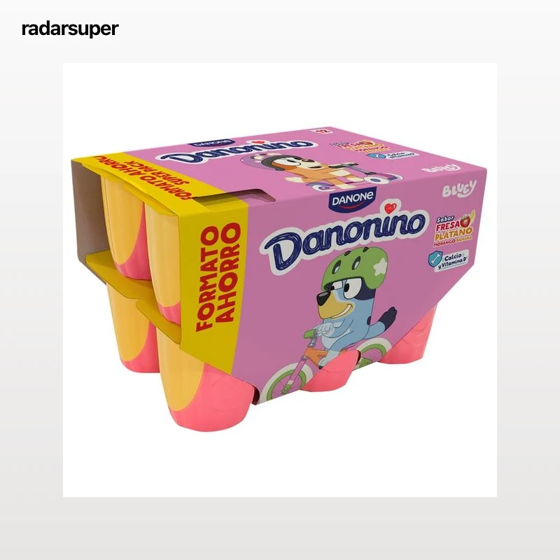 DANONINO de Danone Petit suisse con sabor a fresa y plátano 12 x 50 g.