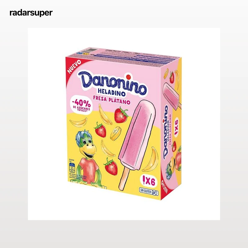 DANONINO Heladino polos de leche con queso y sabor a fresa y plátano 6 x 50 ml.