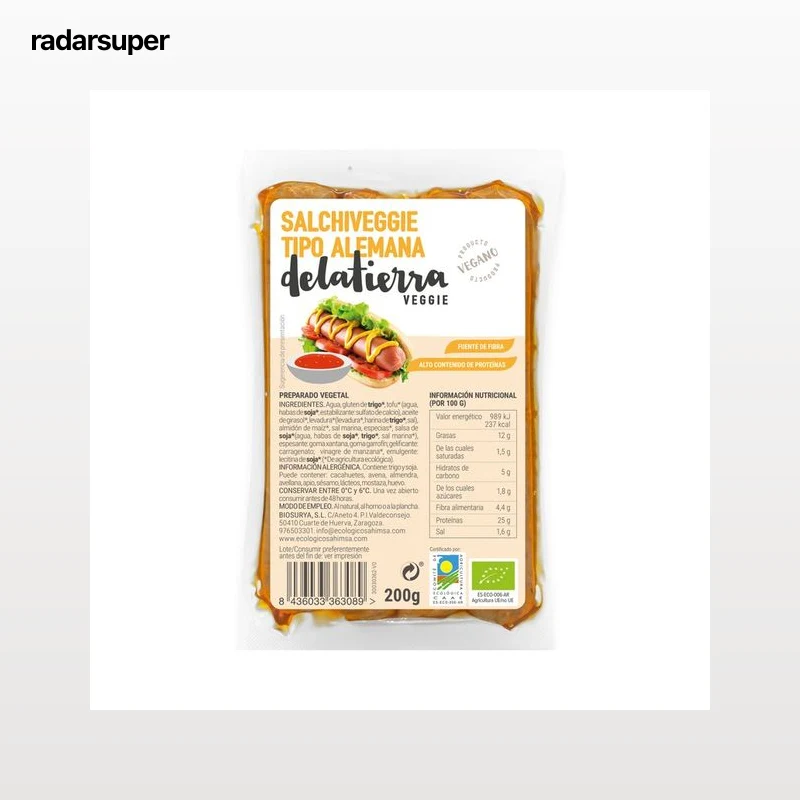 DELATIERRA Veggie Salchichas vegetales ecológicas tipo Frankfurt 200 g.