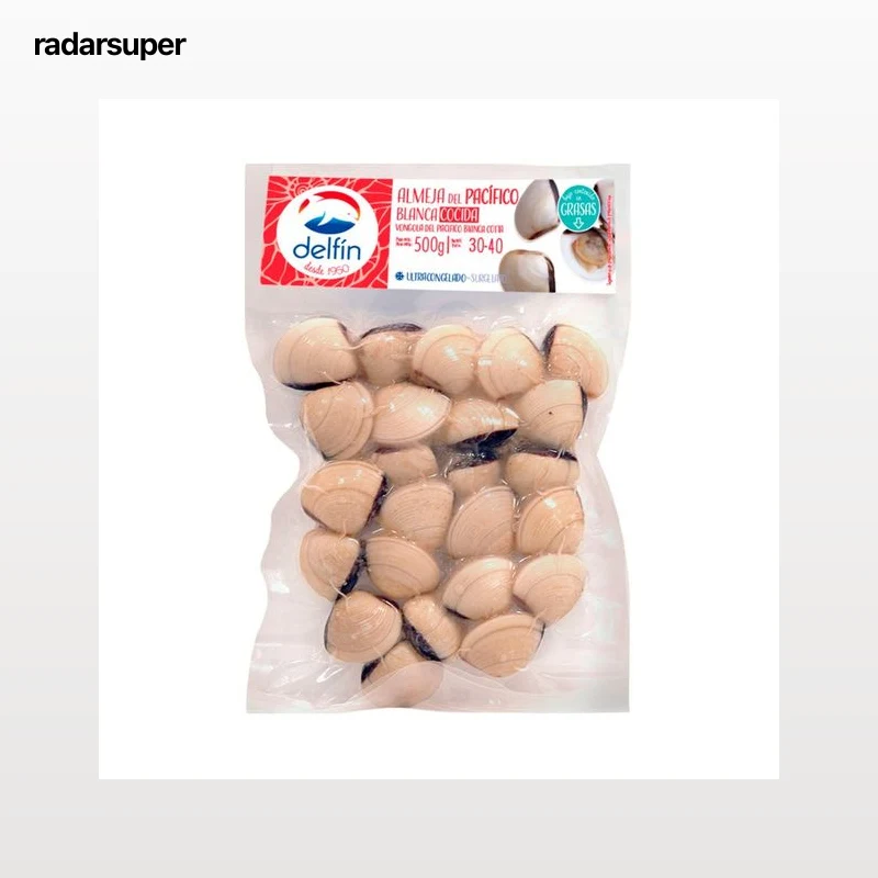 DELFÍN Almeja cocida blanca 30/40 del pacífico, ultracongelada DELFÍN 500 g.