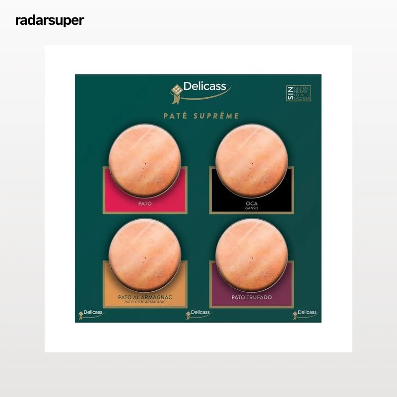 DELICASS Surtido de 4 patés de 70 g (pato, oca, pato al armagnac y pato trufado)  Paté supréme.