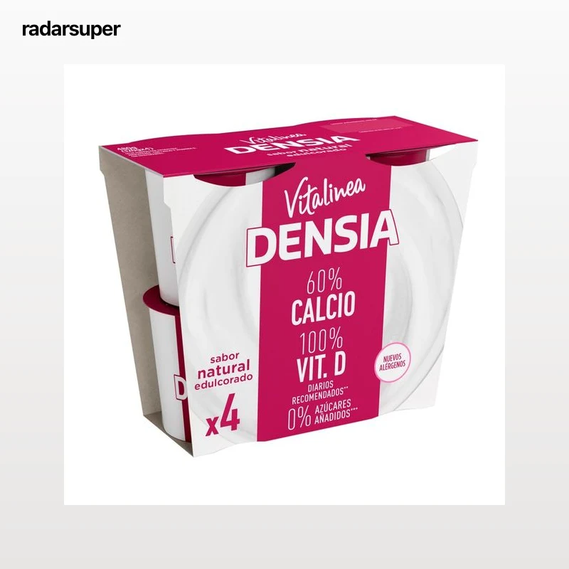 DENSIA Yogur desnatado natural edulcorado, que ayuda a el control de la densidad ósea Vitalinea de Danone 4 x 120 g.
