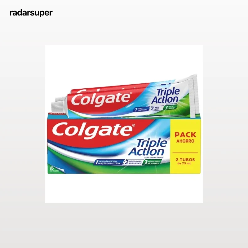 Dentífrico anticaries y frescor a menta Triple Action Colgate pack de 2 unidades de 75 ml.