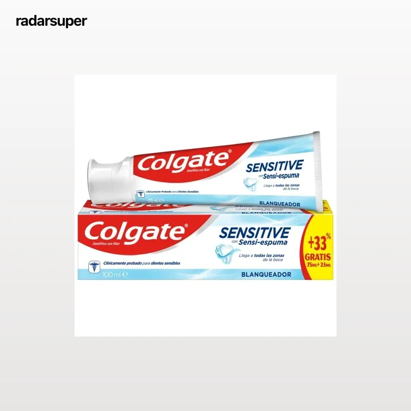 Dentífrico blanqueador para dientes sensibles Sensitive con Sensi-espuma Colgate 75 ml.