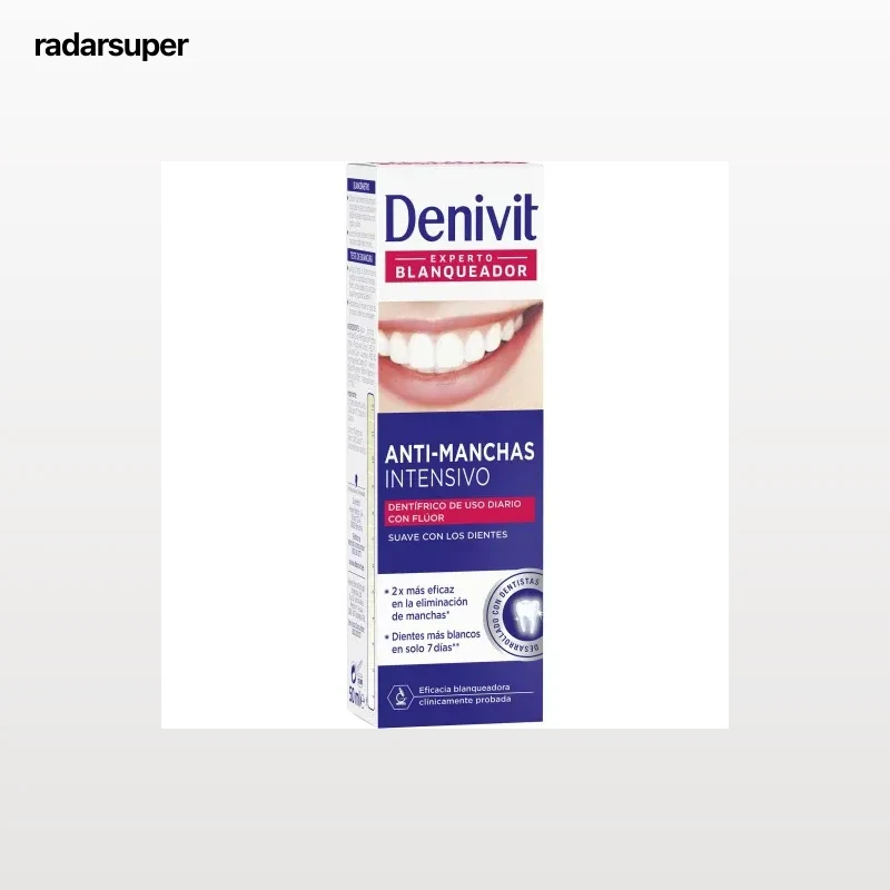 Dentífrico de uso diario con flúor eficacia blanqueadora anti-manchas intensivo Denivit 50 ml.
