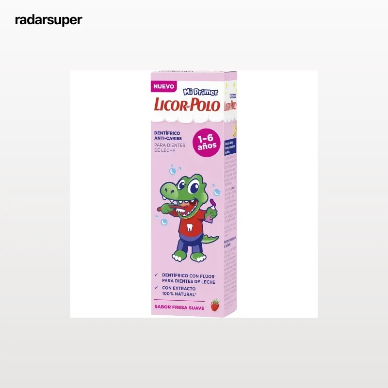 Dentífrico junior 1 - 6 años con flúor para dientes de leche sabor fresa suave Licor del Polo 50 ml.