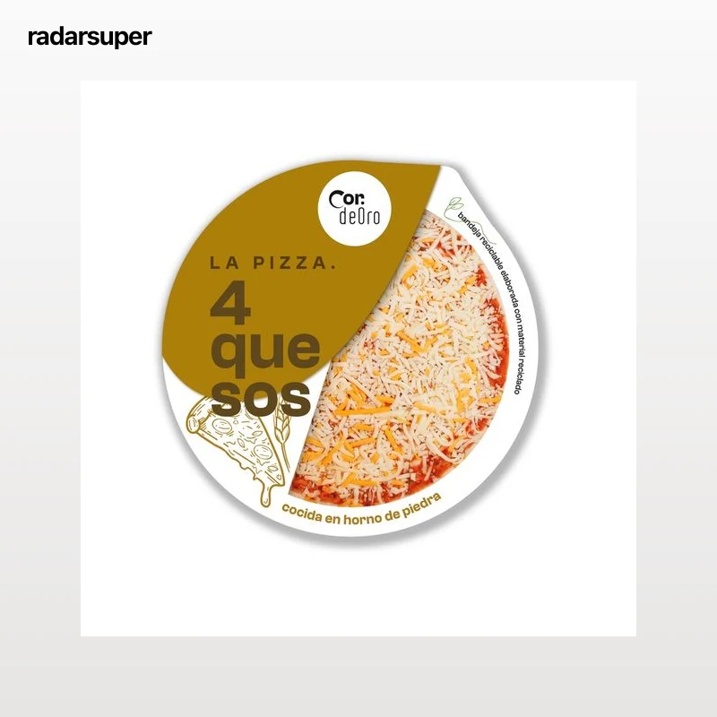 DEORO Pizza fresca 4 quesos (Cheddar, Edam, Gouda, Mozzarella), cocida en horno de piedra DEORO 380 g.