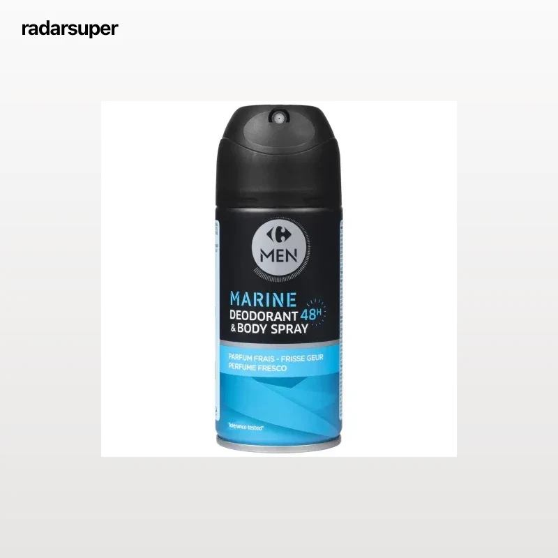Desodorante body spray marine protección 48h perfume fresco Carrefour Men 150 ml.