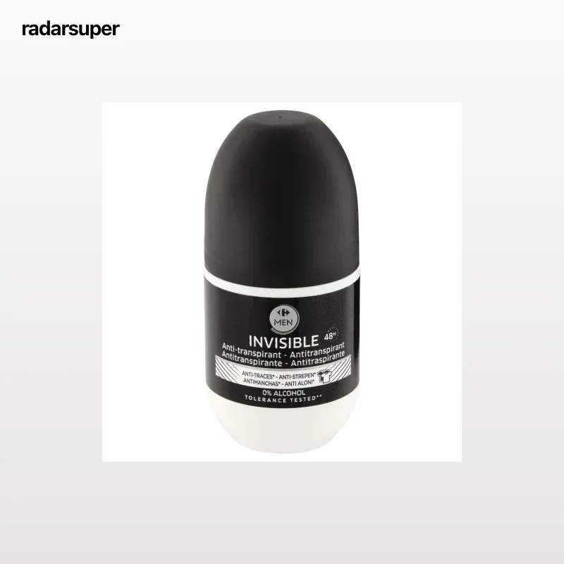 Desodorante en roll-ron antitranspirante invisible Men Carrefour 50 ml.