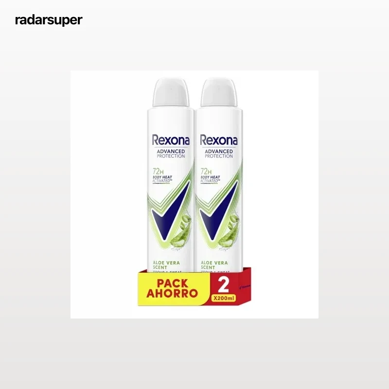 Desodorante en spray aloe vera Rexona pack de 2 unidades de 200 ml.