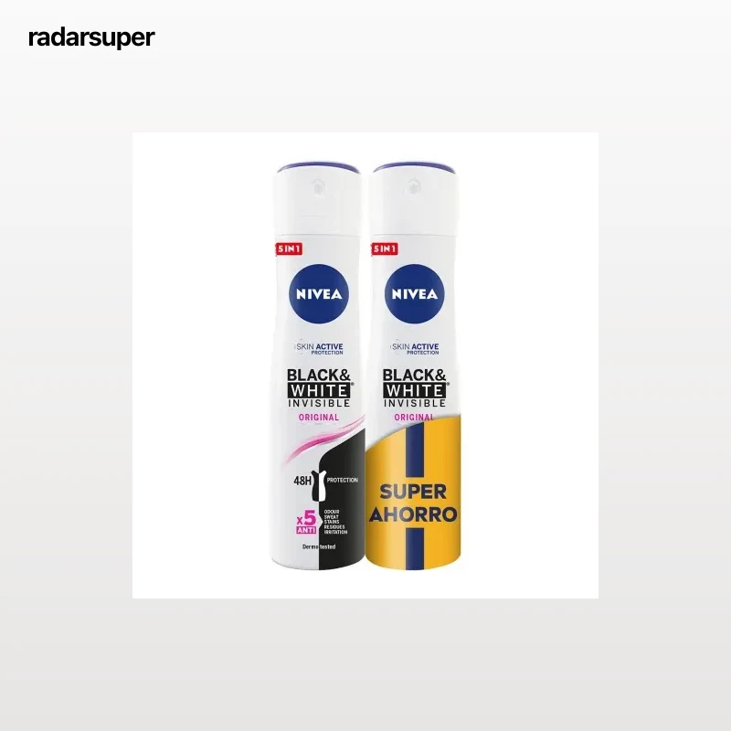 Desodorante en spray Black & White Invisible Original Nivea pack de 2 unidades de 200 ml.