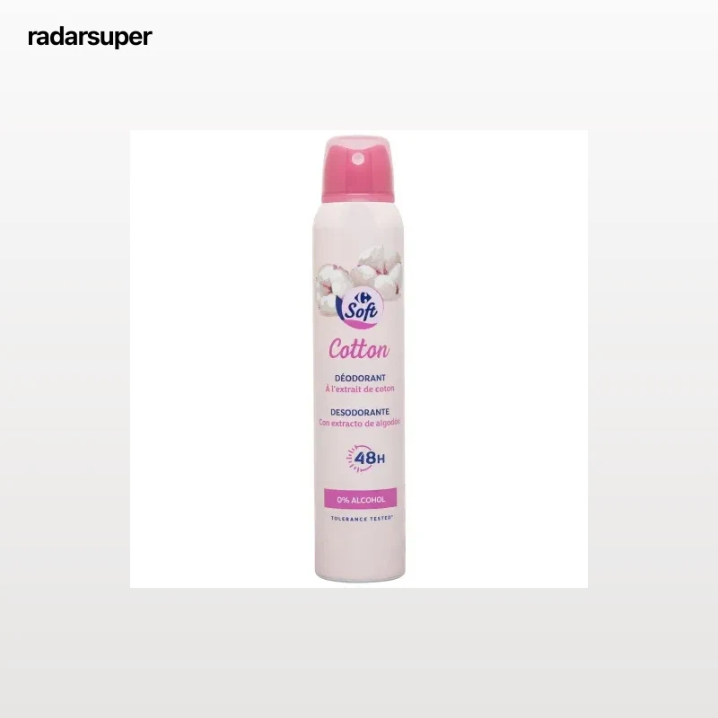 Desodorante en spray con extracto de algodón Soft Carrefour 200 ml.