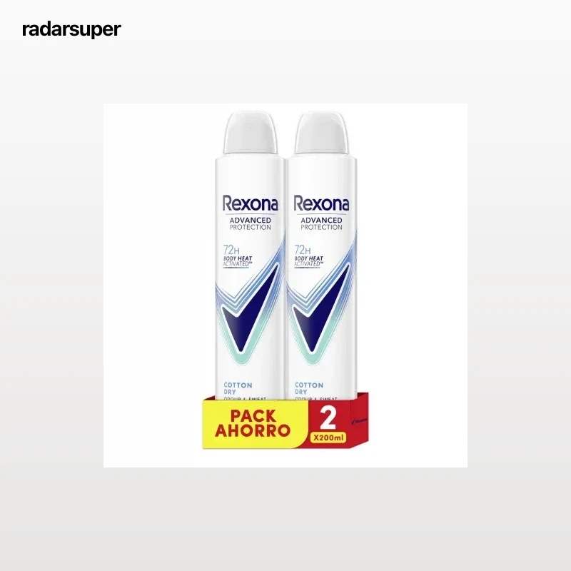 Desodorante en spray cotton dry Rexona pack de 2 unidades de 200 ml.