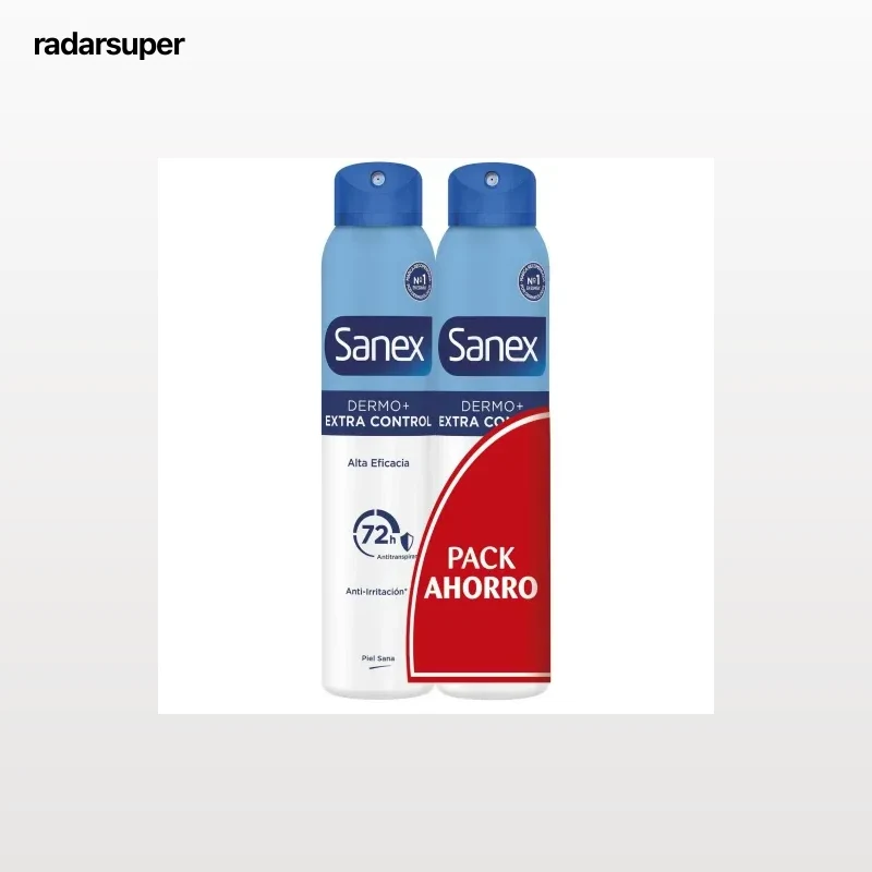 Desodorante en spray dermo extra control Sanex pack de 2 unidades de 200 ml.