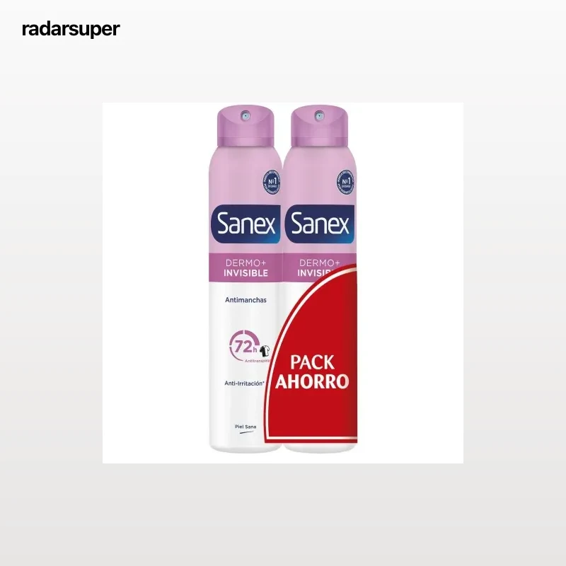 Desodorante en spray dermo invisible Sanex pack de 2 unidades de 200 ml.