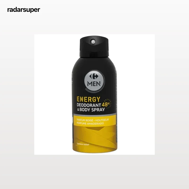 Desodorante en spray energy perfume amaderado Men Carrefour 150 ml.