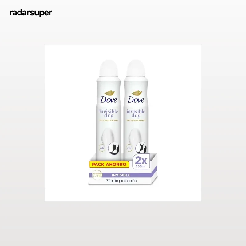 Desodorante en spray invisible dry Dove pack de 2 unidades de 200 ml.