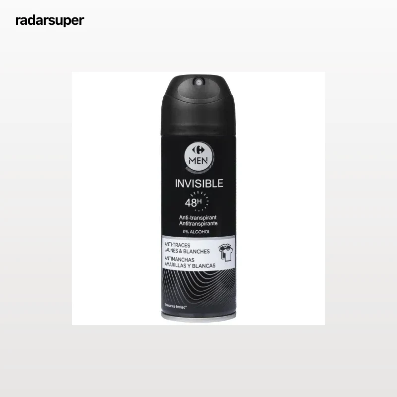 Desodorante en spray invisible Men Carrefour 200 ml.