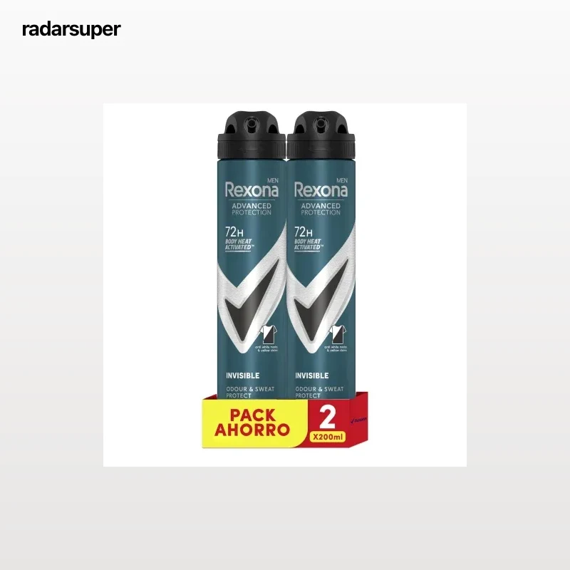 Desodorante en spray invisible Rexona Men pack de 2 unidades de 200 ml.