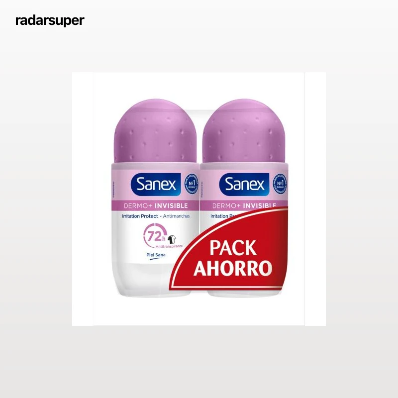 Desodorante roll-on dermo invisible Sanex pack de 2 unidades de 50 ml.