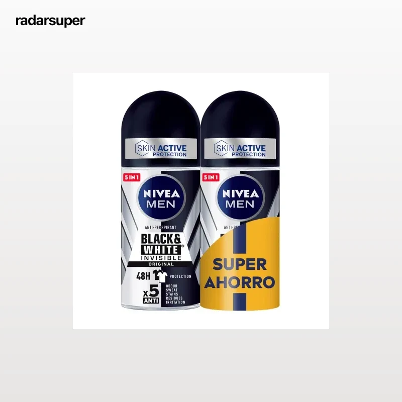 Desodorante roll-on original Black & White invisible Nivea Men pack de 2 unidades de 50 ml