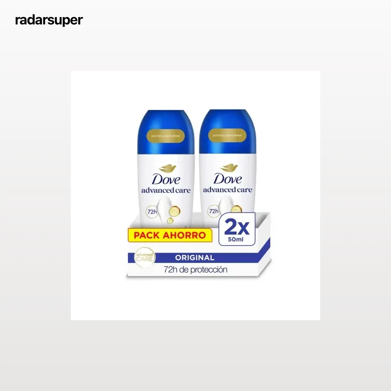 Desodorante roll-on original Dove pack de 2 unidades de 50 ml.