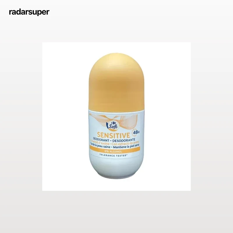 Desodorante roll-on sensitive con extracto de avena Soft Carrefour 50 ml.