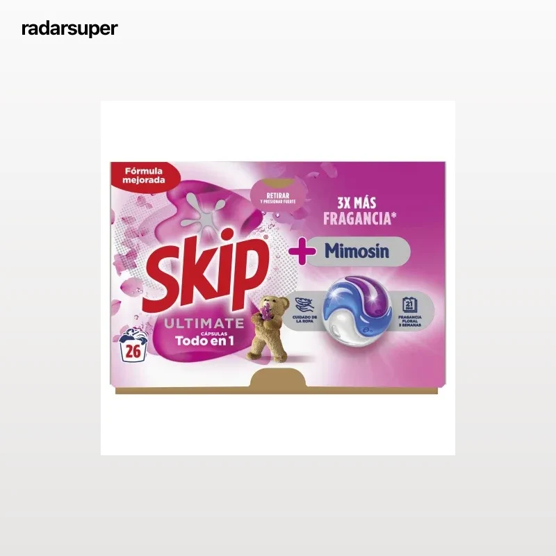 Detergente con fragancia mimosín Ultimate Skip 26 lavados.