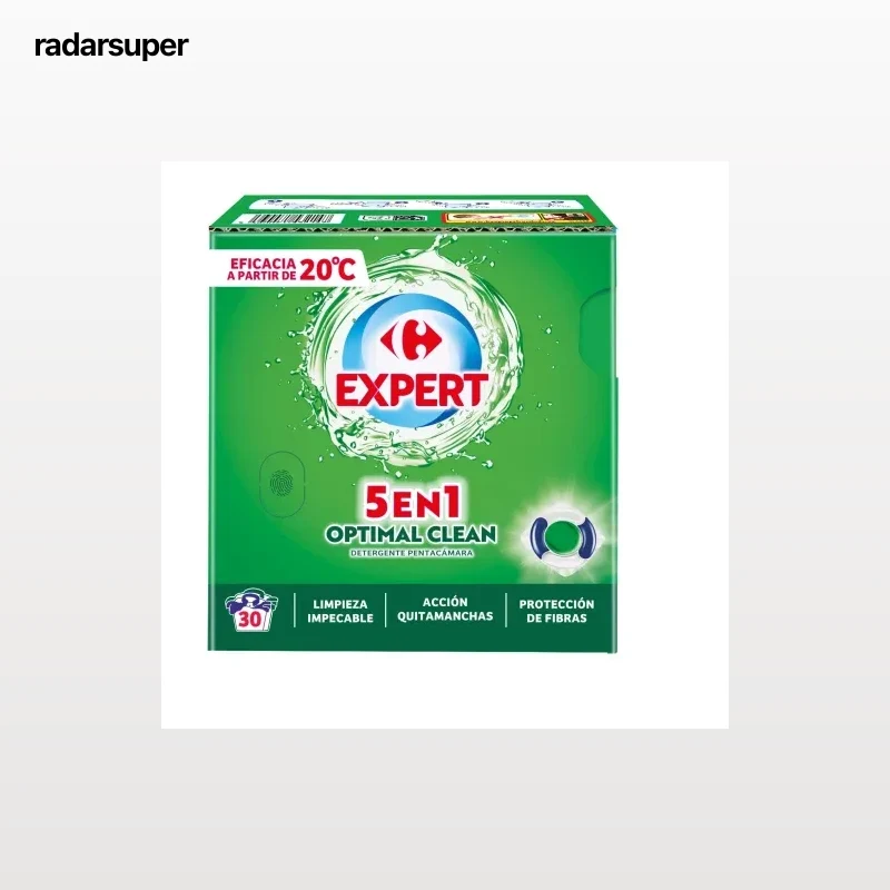 Detergente en capsulas 5en1 optima clean Expert Carrefour 30 lavados.