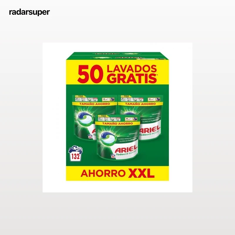 Detergente en cápsulas color Todoen1 Pods Ariel 132 lavados.