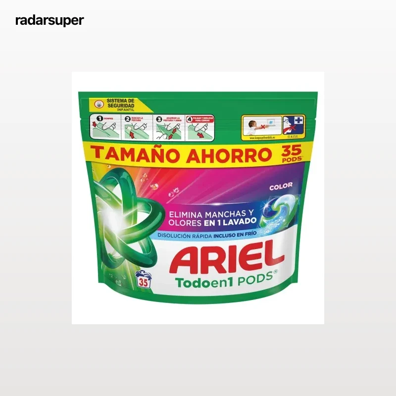 Detergente en cápsulas color Todoen1 Pods Ariel 35 lavados.