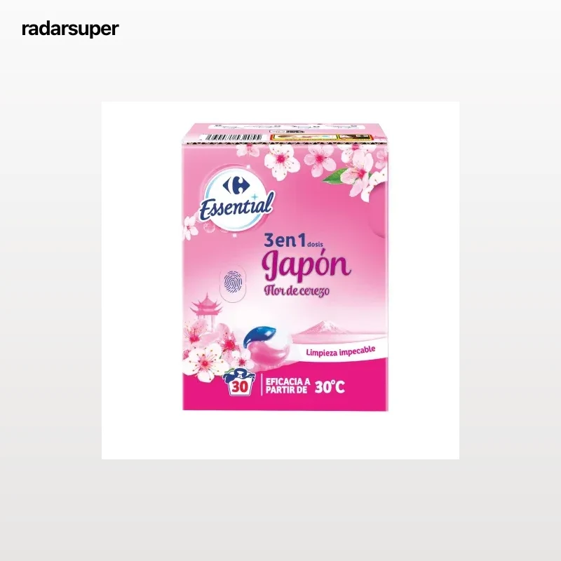 Detergente en capsulas Japón flor de cerezo Essential Carrefour 30 lavados.