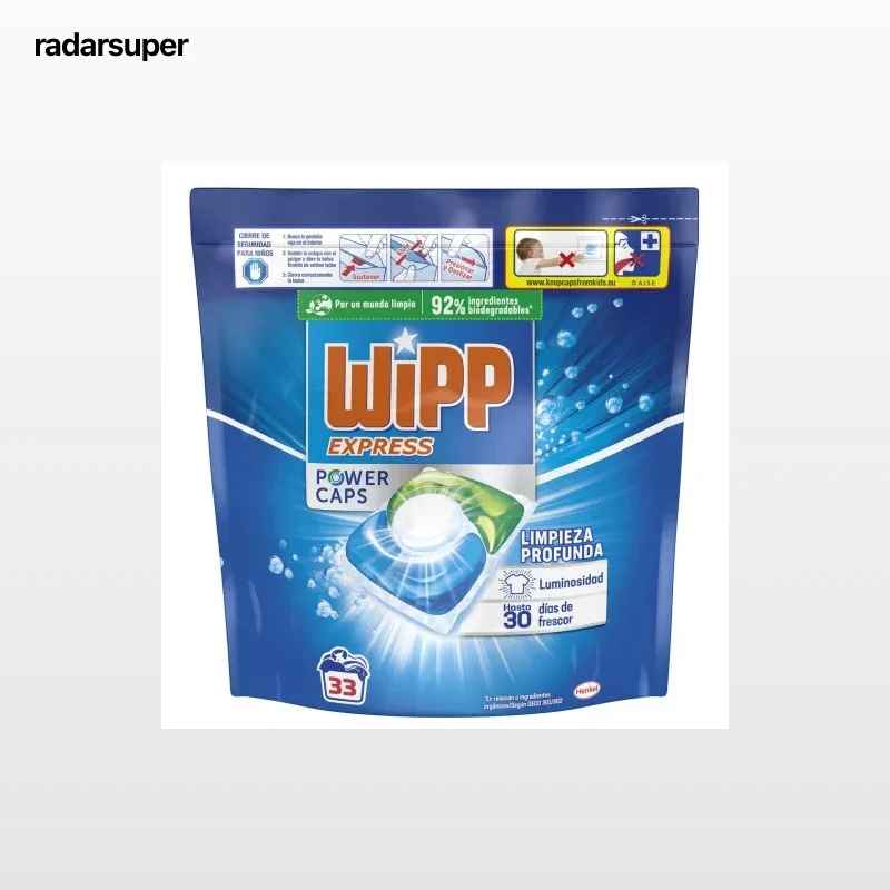 Detergente en capsulas limpieza profunda Power Caps Wipp Express 33 lavados.