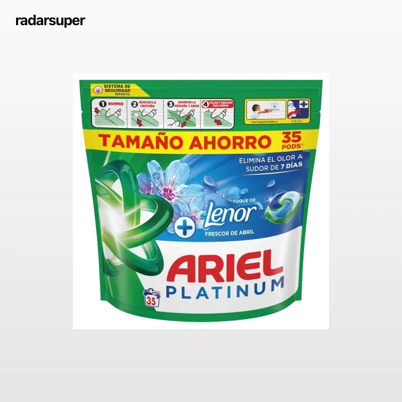 Detergente en cápsulas +toque de Lenor frescor de Abril Ariel Platinum 35 lavados.