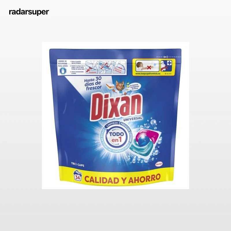 Detergente en cápsulas Trio Caps Universal Dixan 34 ud.
