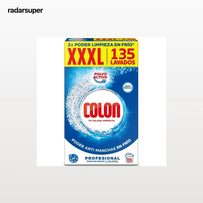 Detergente en polvo activo profesional Colon 135 lavados.