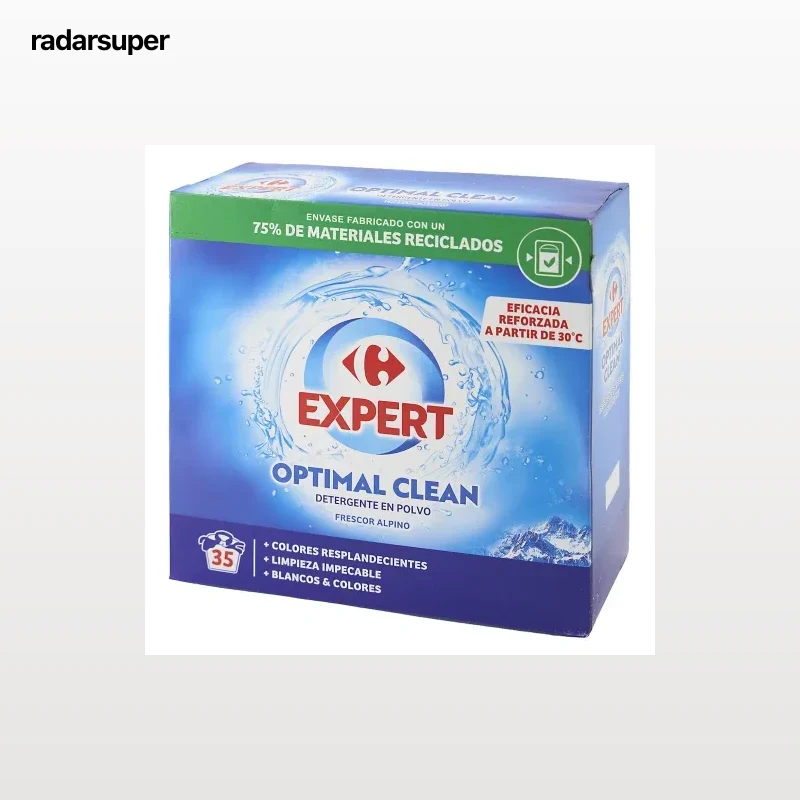 Detergente en polvo frescor alpino Expert Carrefour 35 lavados.