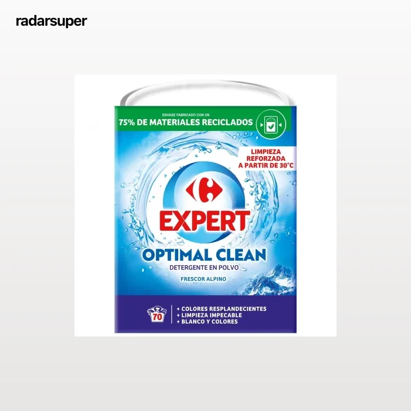 Detergente en polvo frescor alpino Expert Carrefour 70 lavados.