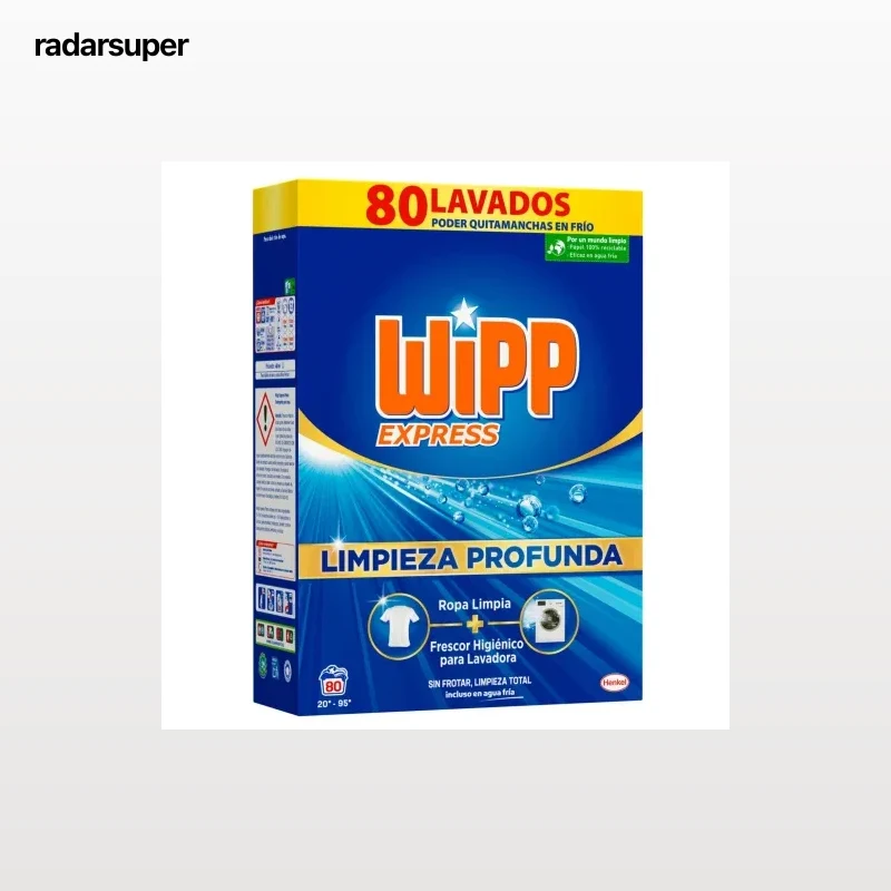 Detergente en polvo limpieza profunda Wipp Express 80 lavados.