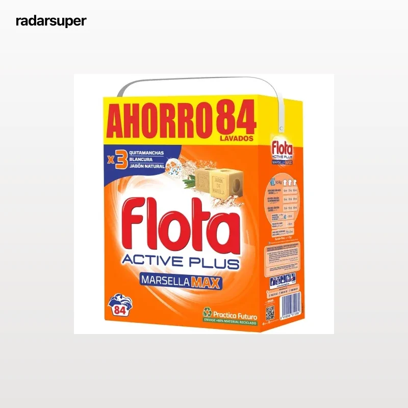 Detergente en polvo marsella max Active Plus Flota 84 lavados.