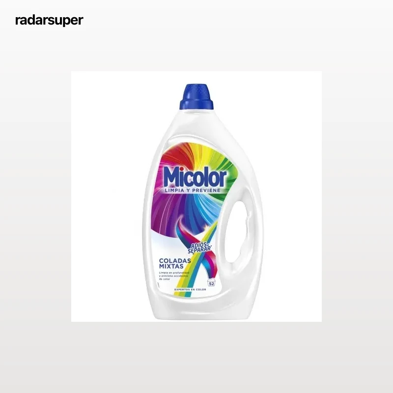 Detergente líquido coladas mixtas limpia y protege adiós al separar Micolor 52 lavados.