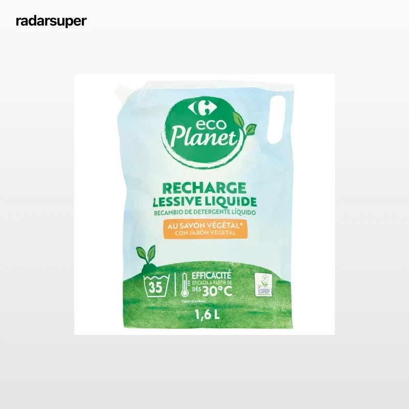 Detergente líquido con jabón vegetal recarga Carrefour Eco planet 35 lavados.