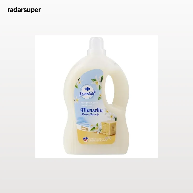 Detergente líquido Marsella y flores de naranjo Essential Carrefour 80 lavados.