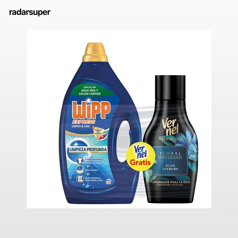 Detergente liquido Wipp Express 40lavados limpio liso + 30l Vernel floral